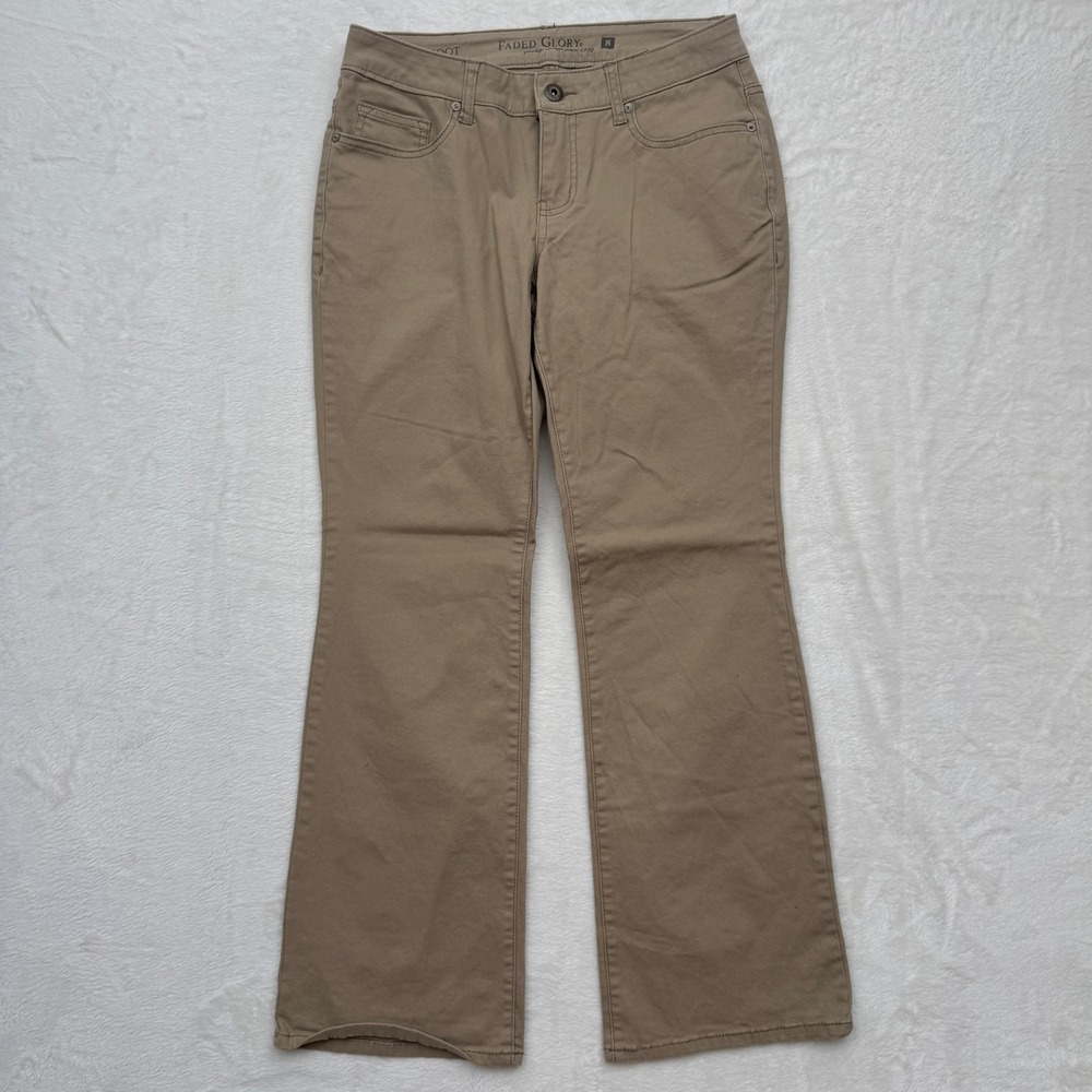 Faded Glory Bootcut Pants Womens 8P Khaki Mid Rise Stretch Cotton Twill